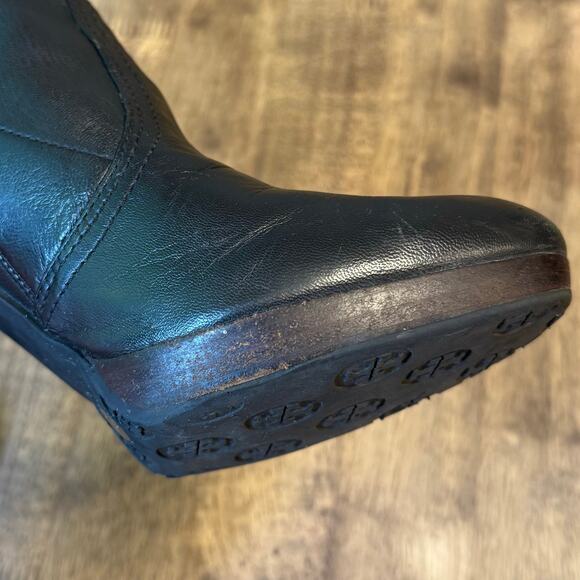 Tory Burch Ankle Boots Melrose Mestico Leather Heel Moto Black Logo Women’s 9.5 - Picture 14 of 15